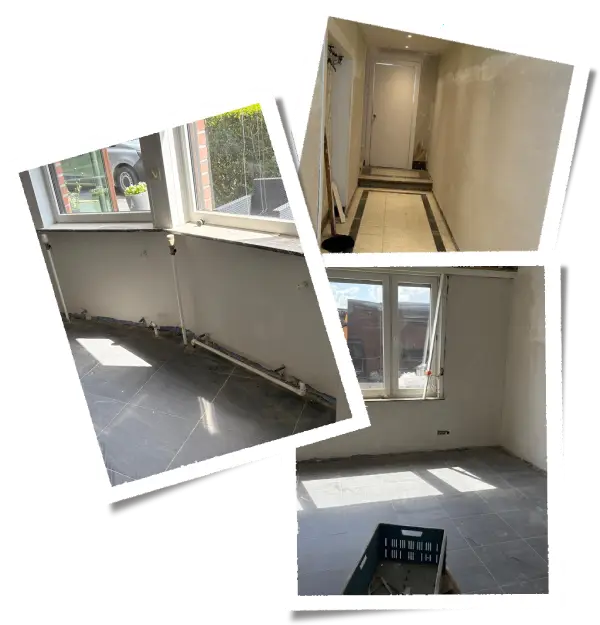 Drie foto's van afgewerkte projecten.